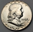 1952 P Franklin Half Dollar, Choice AU, 90% Silver - 0.3617 Troy Ounces, F-5224f
