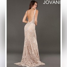 Jovani Champagne Sz 10 Lace Nude Formal Prom Pageant Gown Mermaid 74194 Backless