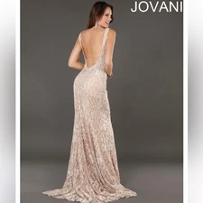 Jovani Champagne Sz 10 Lace Nude Formal Prom Pageant Gown Mermaid 74194 Backless