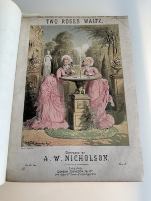 Notenbuch 19. Jahrhundert mit Noten & schönen Illustrationen für Klavier
