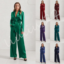 Satin Women Suits Belted Lady Office Work Wear Party Custom Women Suit Sets 2Pcs