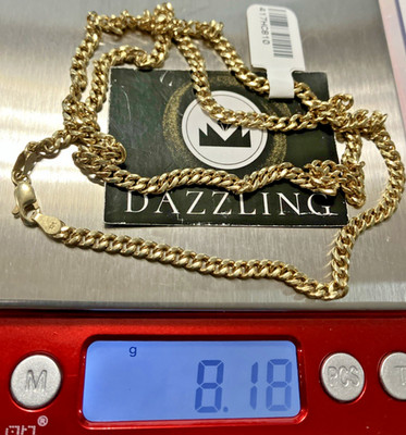 10kt Echt Gold Kubanische Gliederkette 8,1 Gramm 3,7mm 22'' Starz Brandneu mit Etikett 10K