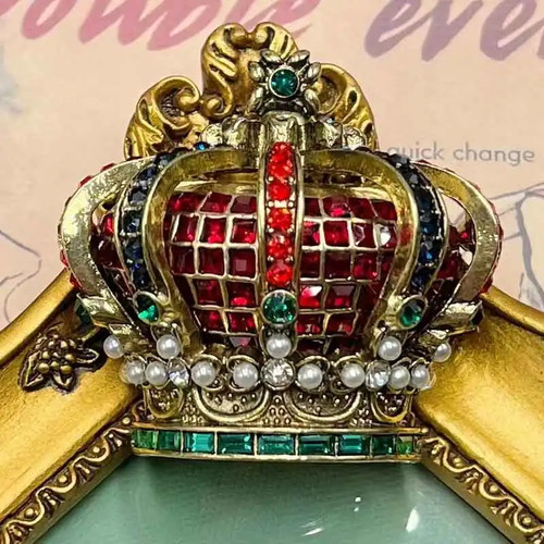 Broche de perlas vintage de la industria pesada arte diamantes de imitación corona de reina - Imagen 3 de 24