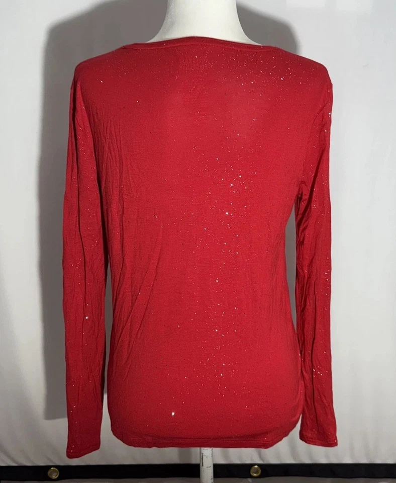 Celebrate Together Women’s Red Sparkle Soft Top Long Sleeve Med Holiday Party - Image 2 of 4