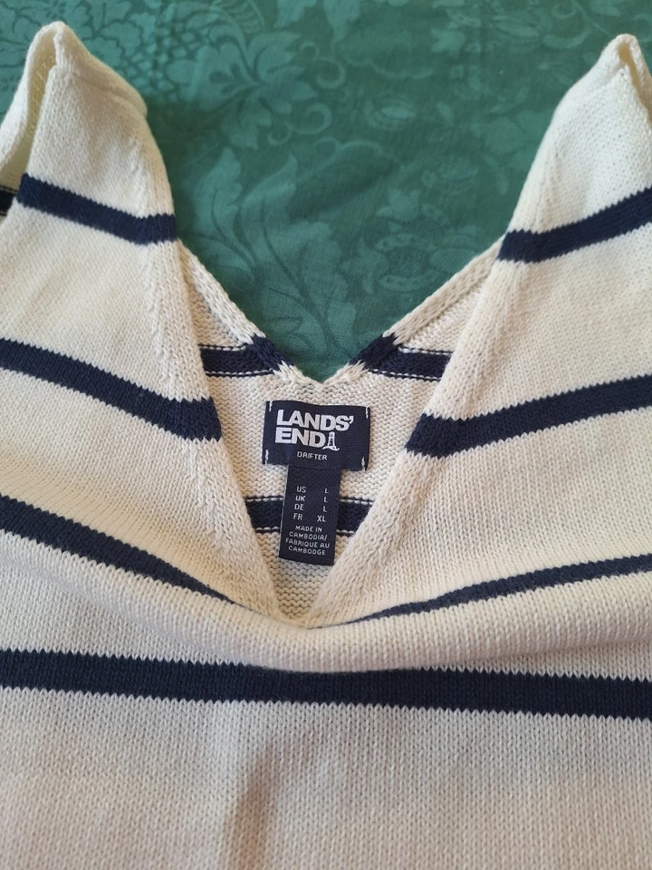 Lands' End Gilet Femme Rayé Maritime Blanc Bleu (EU 40, INT L) - Photo 3/3