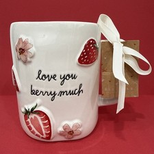 New Rae Dunn Valentine's Day "Love You Berry Much" Strawberries & Flowers Mug