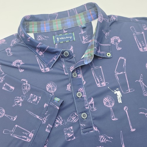 William Murray Off The Rocks Men’s Large Navy Blue Performance Golf Polo Stretch