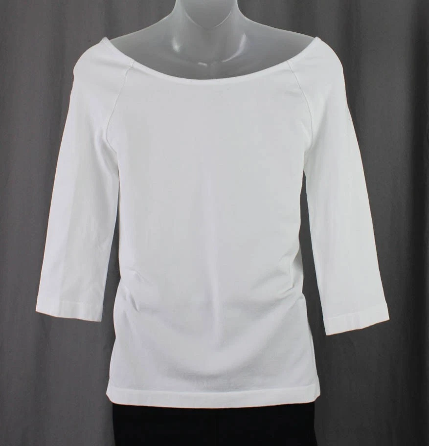 Wolford Women's White Cotton Blend Boat Neck 3/4 Sleeve Top Size Large - Image 2 of 4