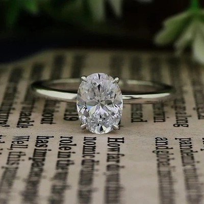 2.00Ct Oval Cut Natural Diamond 14K White Gold Luxurious Engagement Ring