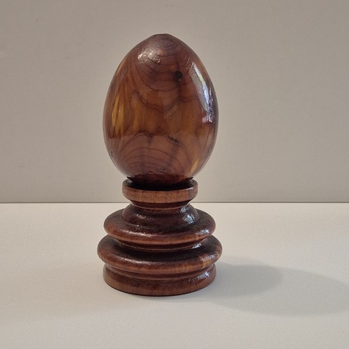 Wood Egg With Wood Egg Stand Holder Polished Hard Wood Mid Century MCM Farmhouse - Picture 2 of 11