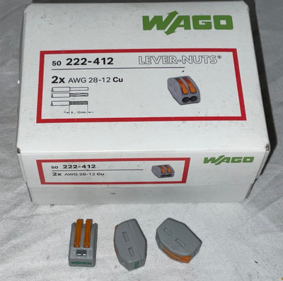 Wago 2-Conductor Lever-Nuts 222-412 Wire Splice Terminal Block Box of 50