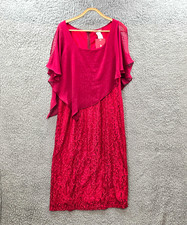 New Miss Anne Womens Pencil Dress Size 16 Red Stretch Lace Cold Shoulder Sleeve