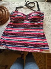 swim by cacique Pink Multicolored Stripe tankini Plus top Sz 24 Bust 38-40