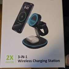 3-in-1 Qi Wireless Charging Station Stand for iPhone/Apple Watch/AirPods Black