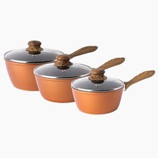 Non-Stick 3-Piece Induction Saucepan Set – 16/18/20cm–Copper