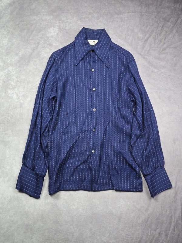 Vintage 1970s Disco Shirt Del Mar California Chevron Striped Mens Small Dagger