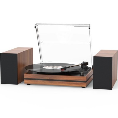 Seasonlife R612 Turntable Belt Drive Bluetooth External Speakers 3-Speed Walnut