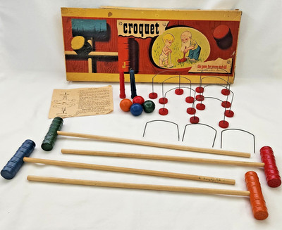 Pressman Croquet 1950's Milton Herder Mallets Balls Wickets Stakes Instructions