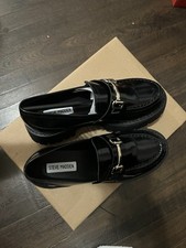 Steve Madden Women's 7 Chunky Classic Lando Black Patent Leather Loafer Shoes