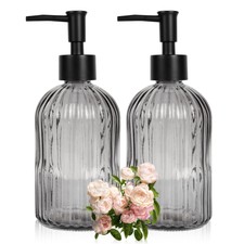 2 Pack Glass Soap Dispenser with Plastic Pump, 400ml Liquid Hand Soap Dispenser