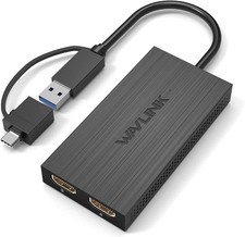 WAVLINK HDMI Splitter Display Dual Monitor, USB A or USB-C to Dual HDMI Adapter