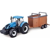 New Holland T7.315 Traktor Bburago 10 Cm Blau Mit Viehspediteur Modell-Nr