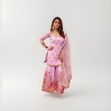 Partywear Lavender Indian Embroidered garara suit  Dupatta Set Women 