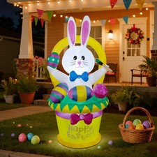5 FT Easter Inflatable Outdoor Decoration, Inflatables Bunny with Basket and