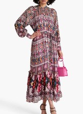 Farm Rio Amulet Blouson Sleeve Maxi Dress Pink Aztec Tribal Belted S