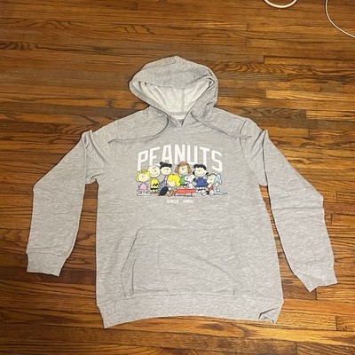 Peanuts Snoopy Gang Men s Medium Gray Pullover Hoodie Since 1950 Graphic