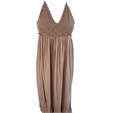 Ancient Rome Dress XS Mocha Crochet Halter Bohemian Maxi Backless Beach Brown