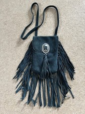 HUNKYDORY STOCKHOLM Navy Blue Suede Tassle Bag with Silver Clasp & Long Strap