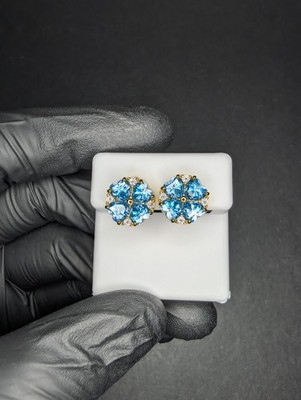 Gold über massive 925 Silber herzförmige blau-weiße Moissanit Cluster Ohrstecker