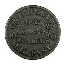 1858 Ireland Belfast Edward St. farthing token C & P McGlade Grocers - W# 5520