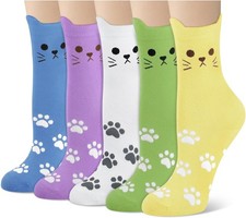 Cute Animal Socks 5 Pairs for Women Fun Cat Dog Crew Socks Holiday Stocking