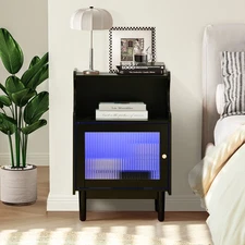 LED Bedside Table With Cabinet Open Storage Nightstand End Side Table Black
