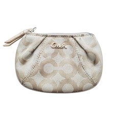 Coach Signature C Vintage Card/ Coin Case Keychain Canvas  Wallet Color Tan