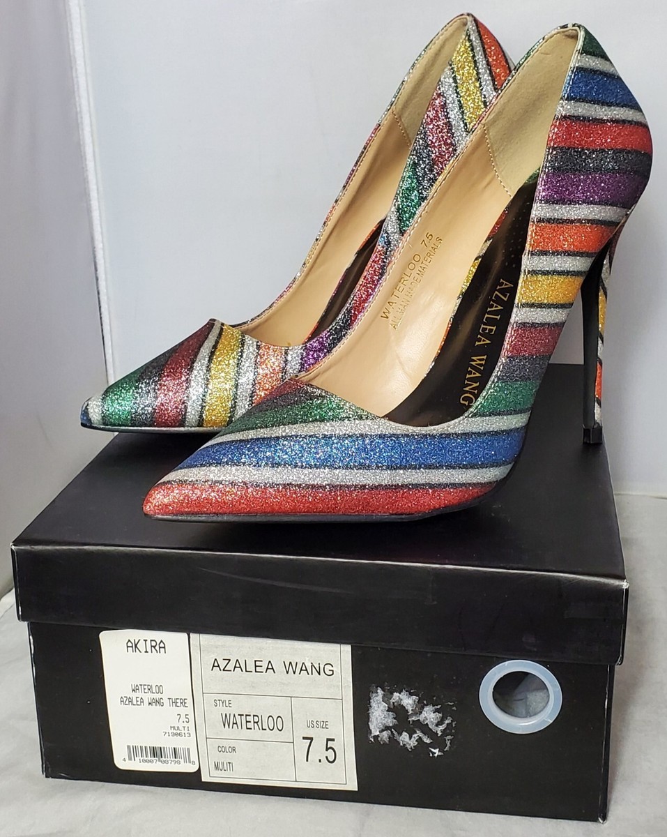Women's Azalea Wang Stiletto Heel Shoes Multi-Colored Stripes w/Glitter  Size