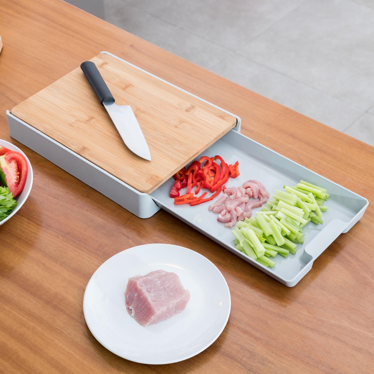 Wooden Chopping Board with Drawer Tray Home Handy for Party Picnic Meal Prep