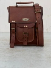 Top Handel Men's Goat Leather Shoulder Messenger Bag Vintage Satchel Briefcase