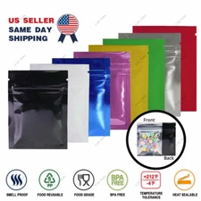 2.5x3.5in Many Colors Glossy Clear Front Mylar Foil Flat Zipper Pouch Bag M