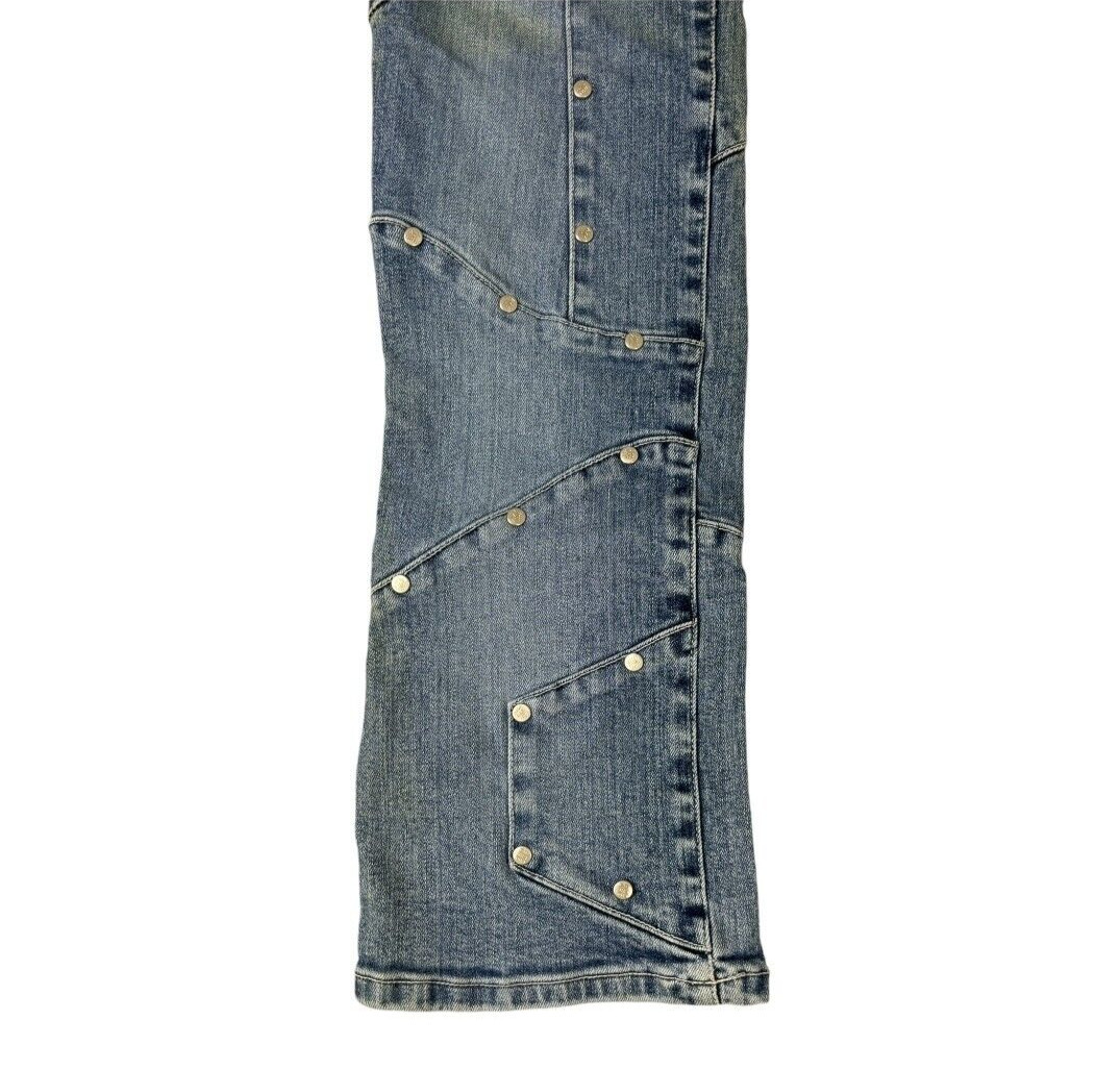 Y2K AZZURE Studded Patchwork Straight Leg Blue De… - image 5