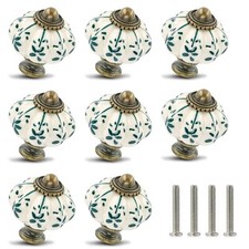 Ivory  Green Ceramic Knobs 12 Pack - Pumpkin Cabinet Knobs Retro Dresser Kno...