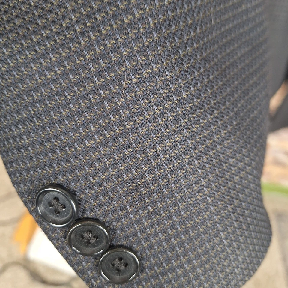 Pierre Cardin Sport Coat Jacket Mens 46L Dark Gray Brown Check 3 Button Wool - Image 2 of 4