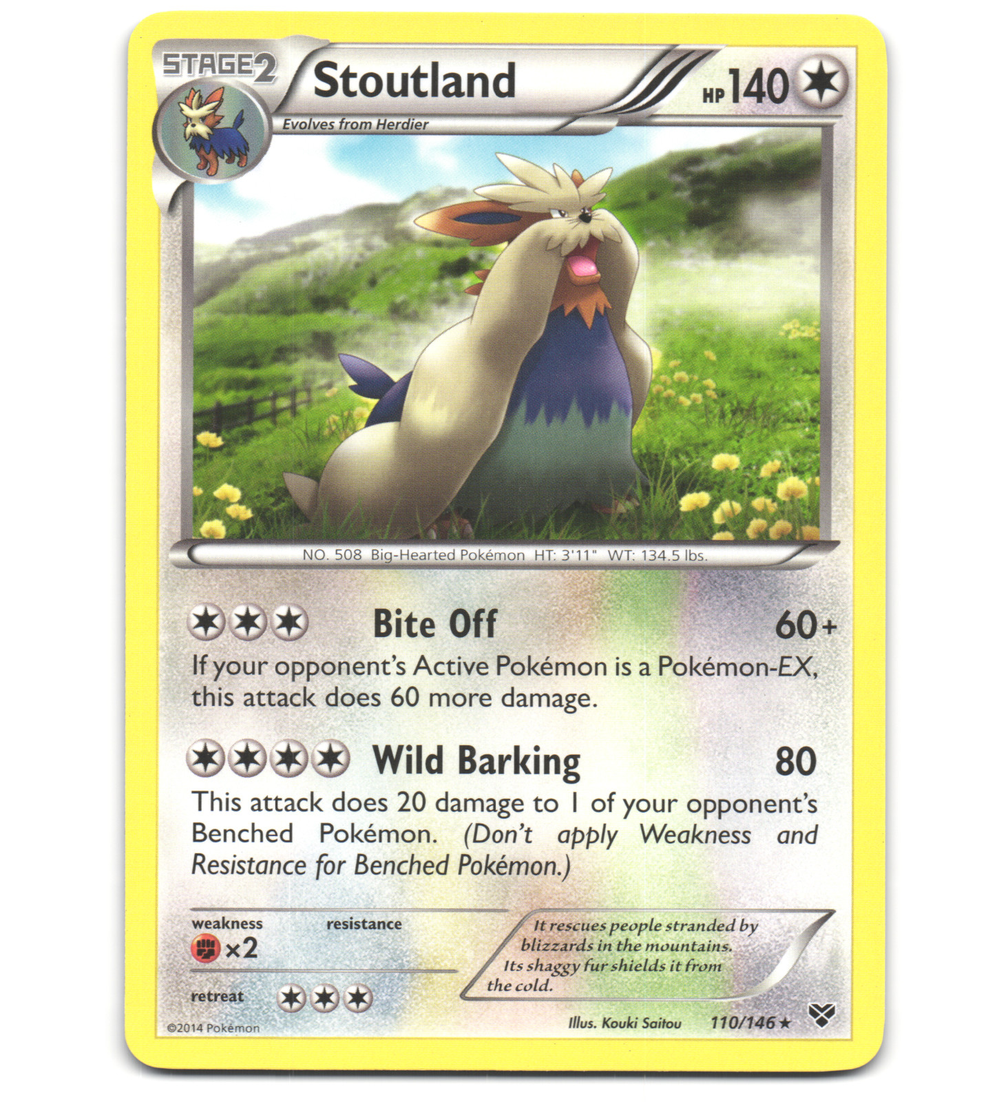 Pokemon 2014 Light Play Stoutland 110/146 XY Base Rare Card