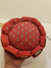 Vtg HAND MADE FABRIC PIN CUSHION HOLDS 10 THREAD SPOOLS RED TOMATO QUILTING Sew