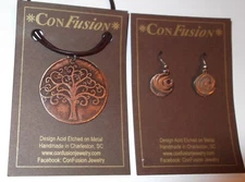 Copper Tone Acid Etched 'Tree of Life' Pendant Necklace & Earrings by ConFusion