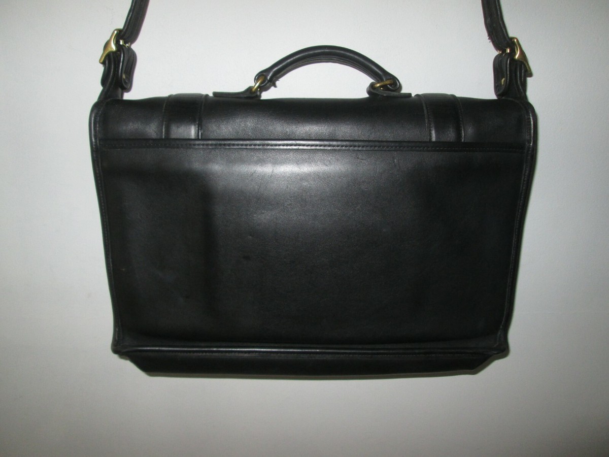 Vintage COACH 5274 Essex Black Leather Double-Turnlock Laptop Bag