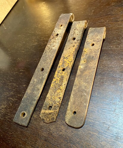 Set of Three Antique Old Metal Iron Rusted Barn Door Straps Hardware Parts - Picture 3 of 5