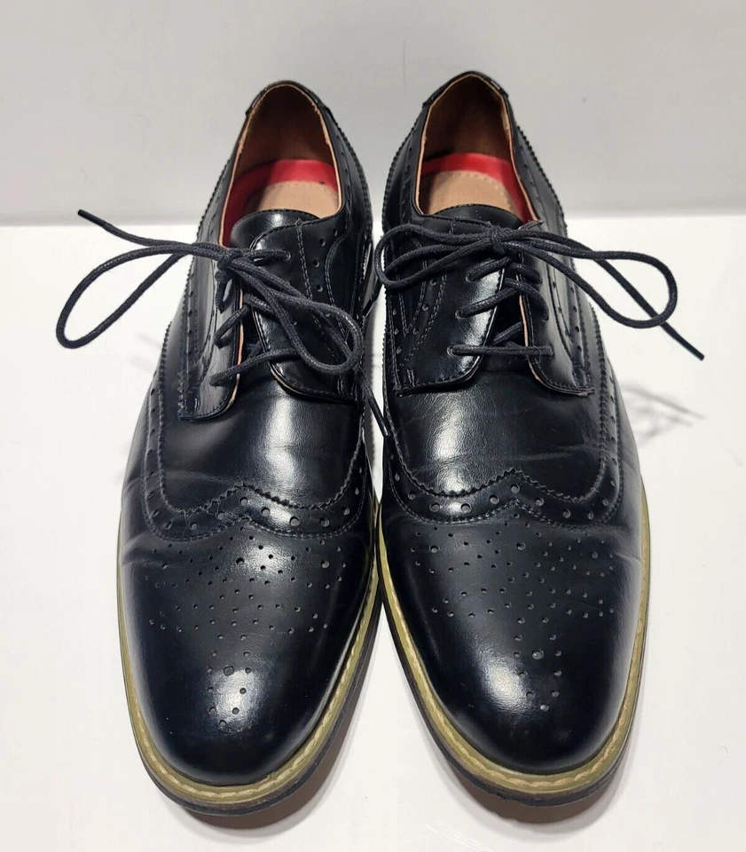 Bruno Marc New York Men's Sz 9.5 Black Leather Wingtip Oxford Prince Dress Shoes - Image 2 of 4